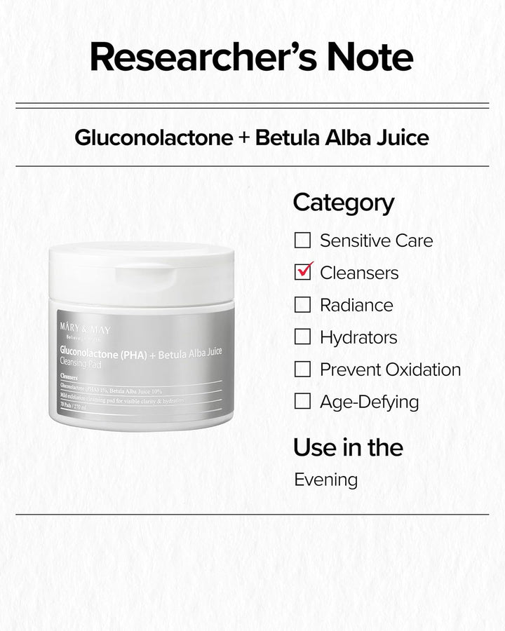 Gluconolactone + Betula Alba Juice Cleansing Pad 70 Sheets