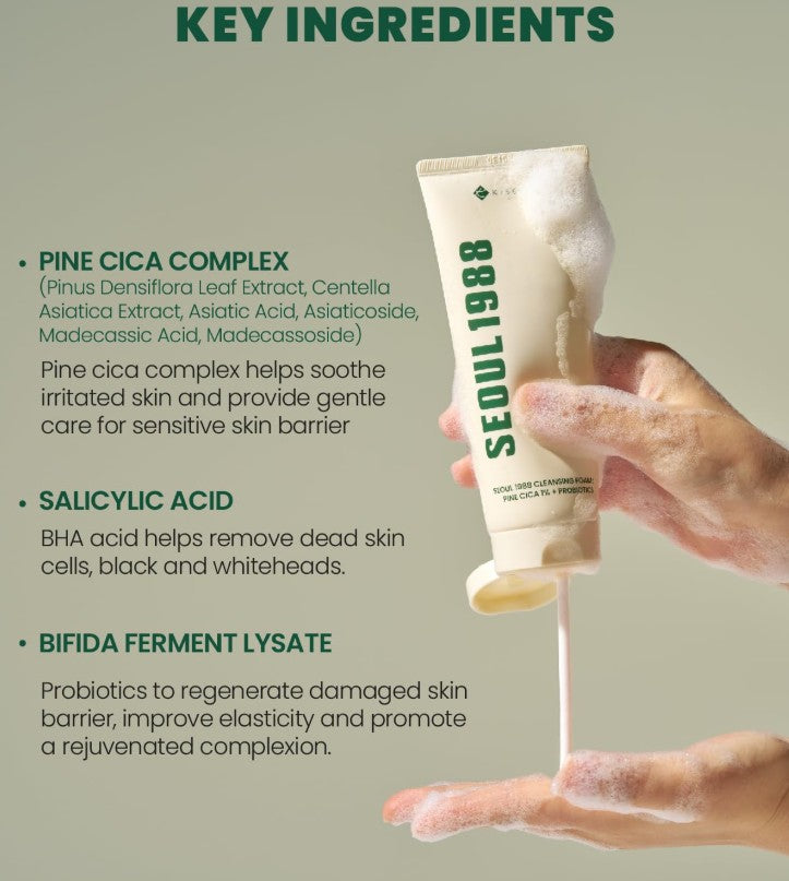 SEOUL 1988 Cleansing Foam : Pine Cica 1% + Probiotics 150ml / 5.07 fl. oz.