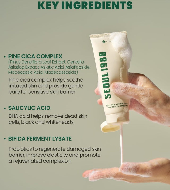 SEOUL 1988 Cleansing Foam : Pine Cica 1% + Probiotics 150ml / 5.07 fl. oz.