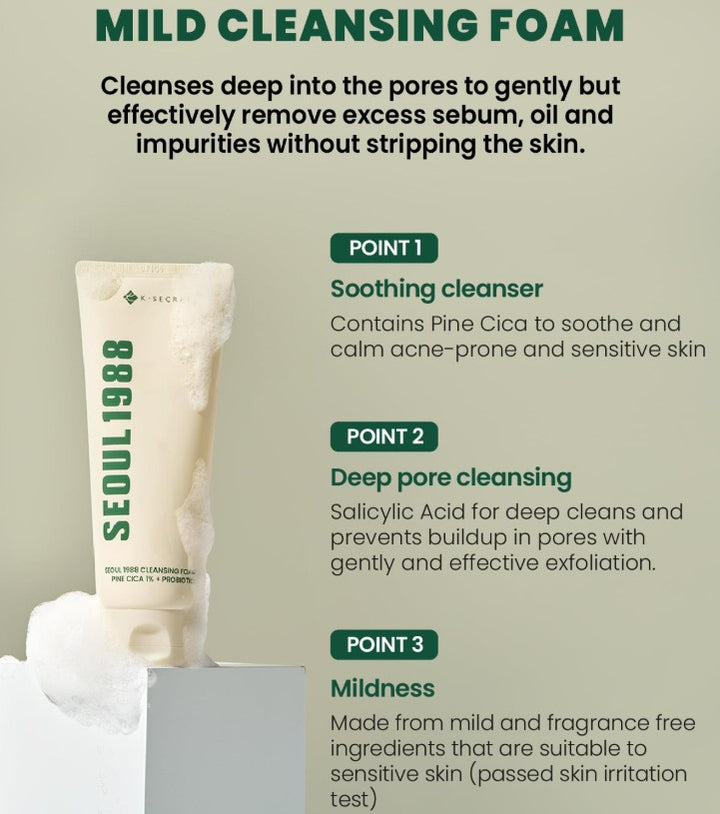 SEOUL 1988 Cleansing Foam : Pine Cica 1% + Probiotics 150ml / 5.07 fl. oz.