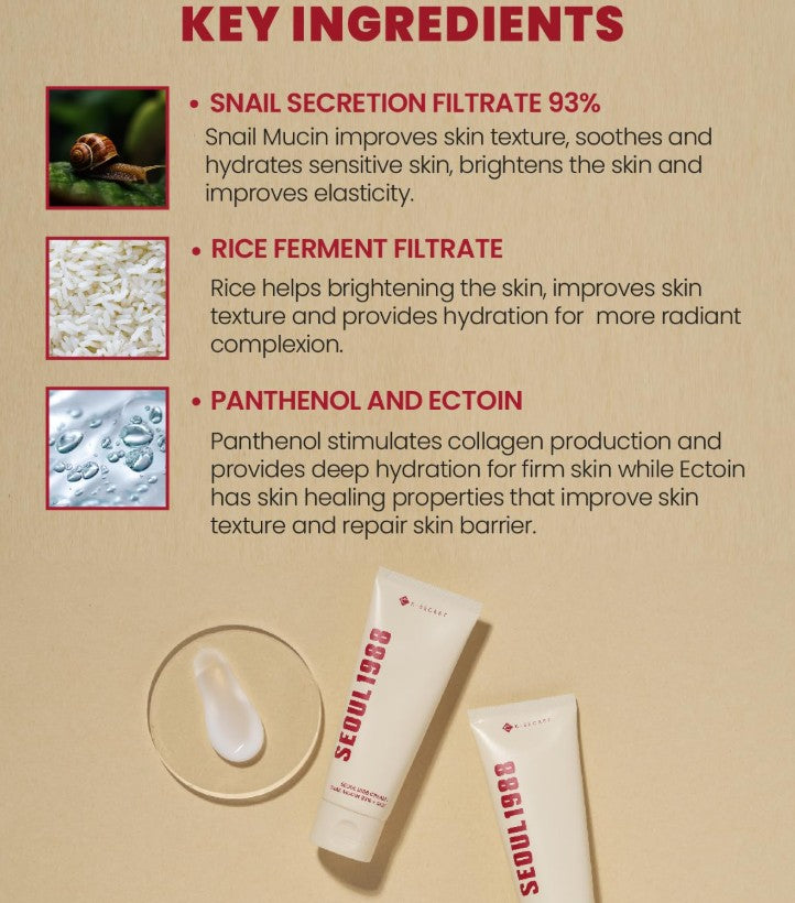 SEOUL 1988 Cream : Snail Mucin 93% + Rice, 100ml / 3.38fl.oz.