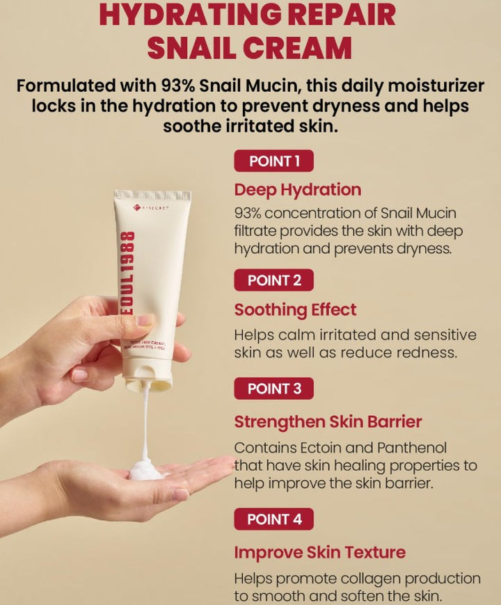 SEOUL 1988 Cream : Snail Mucin 93% + Rice, 100ml / 3.38fl.oz.