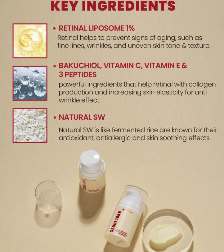 SEOUL 1988 Cream : Retinal Liposome 1% + Fermented Rice, 50ml / 1.69fl.oz.