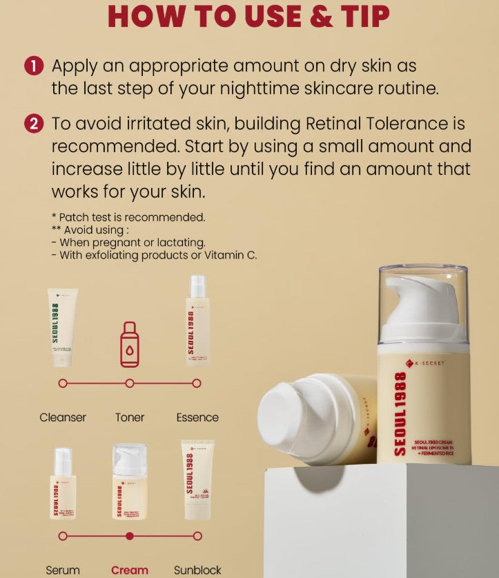 SEOUL 1988 Cream : Retinal Liposome 1% + Fermented Rice, 50ml / 1.69fl.oz.