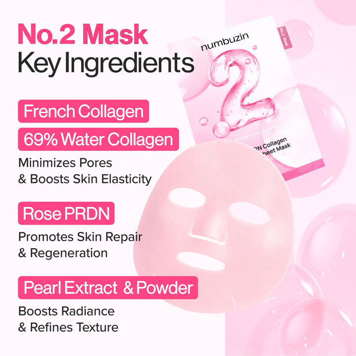 No.2 Rose PDRN Collagen Plumping Sheet Mask 5pks