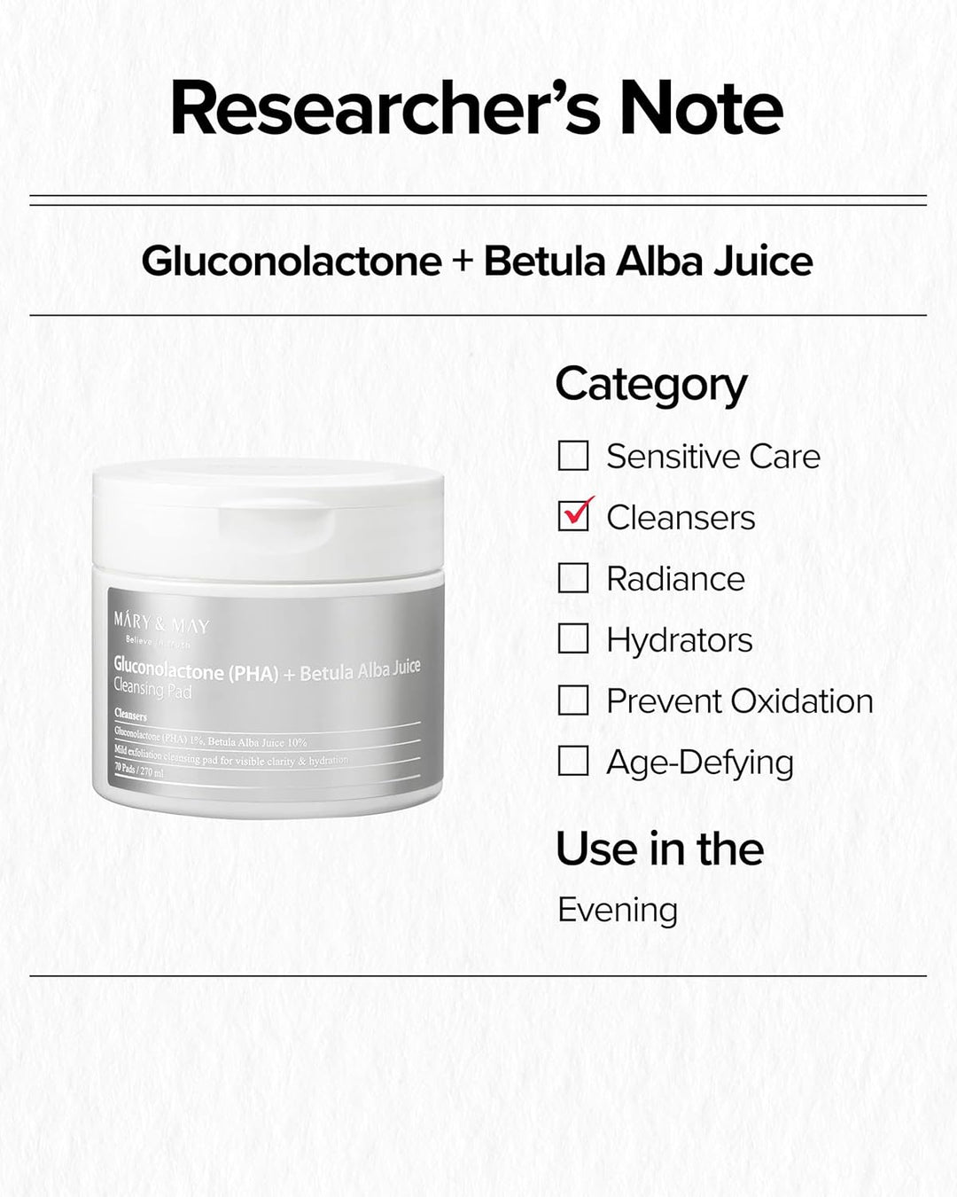 Gluconolactone + Betula Alba Juice Cleansing Pad 70 Sheets