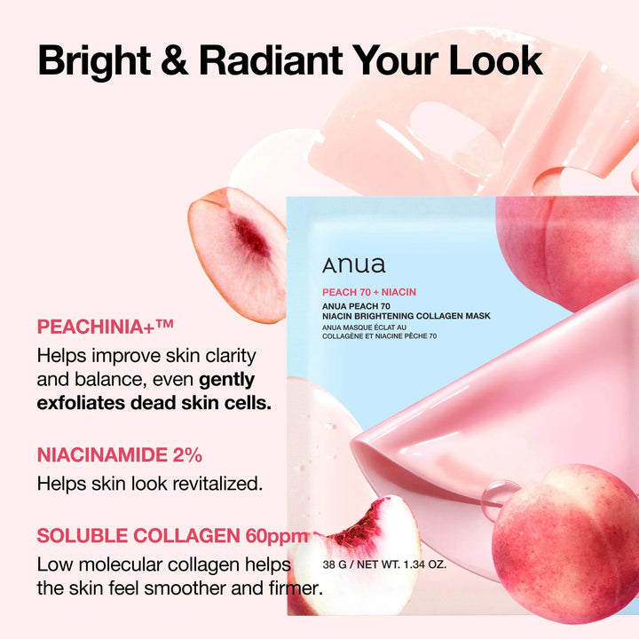 Anua Peach 70+ Niacin Brightening Collagen Mask 4pk