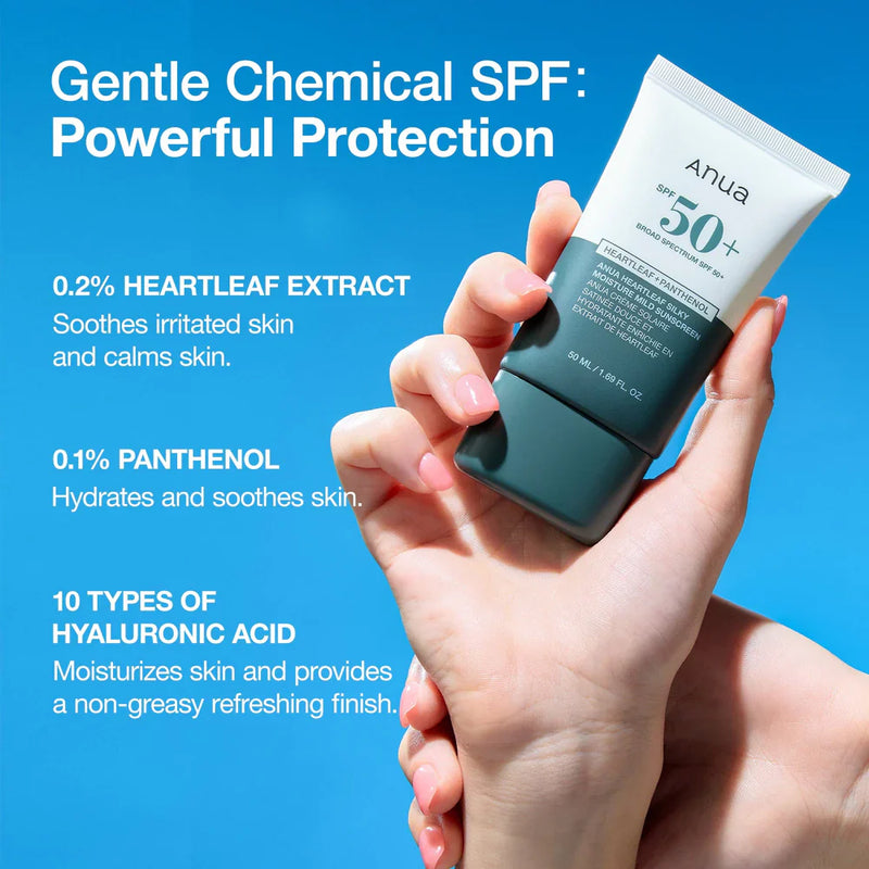 Heartleaf + Panthenol Silky Moisture Mild Sunscreen SPF50+ 50ml