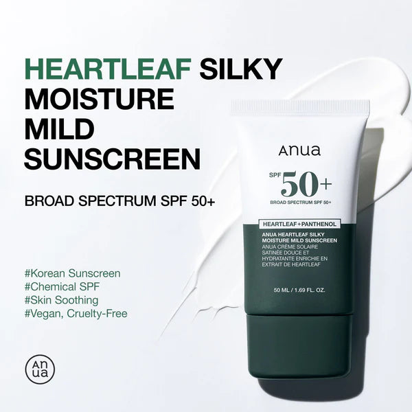 ( RENEWED )ANUA Heartleaf + Panthenol Silky Moisture Mild Sunscreen SPF50+ 50ml